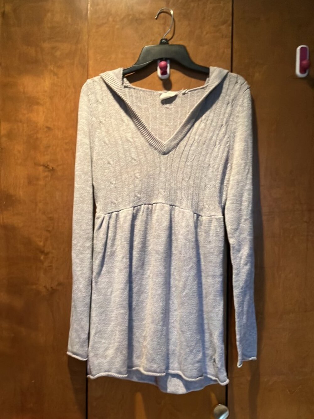 Roxy Hooded Gray Babydoll Tunic Sweater Size Large